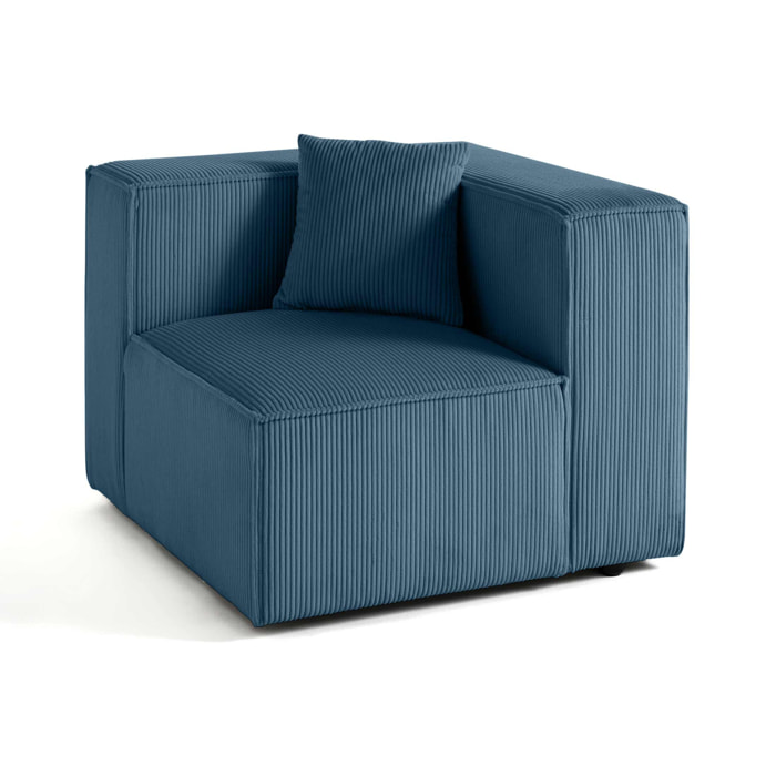Arty - module d'assise droit - en velours côtelé - Bleu