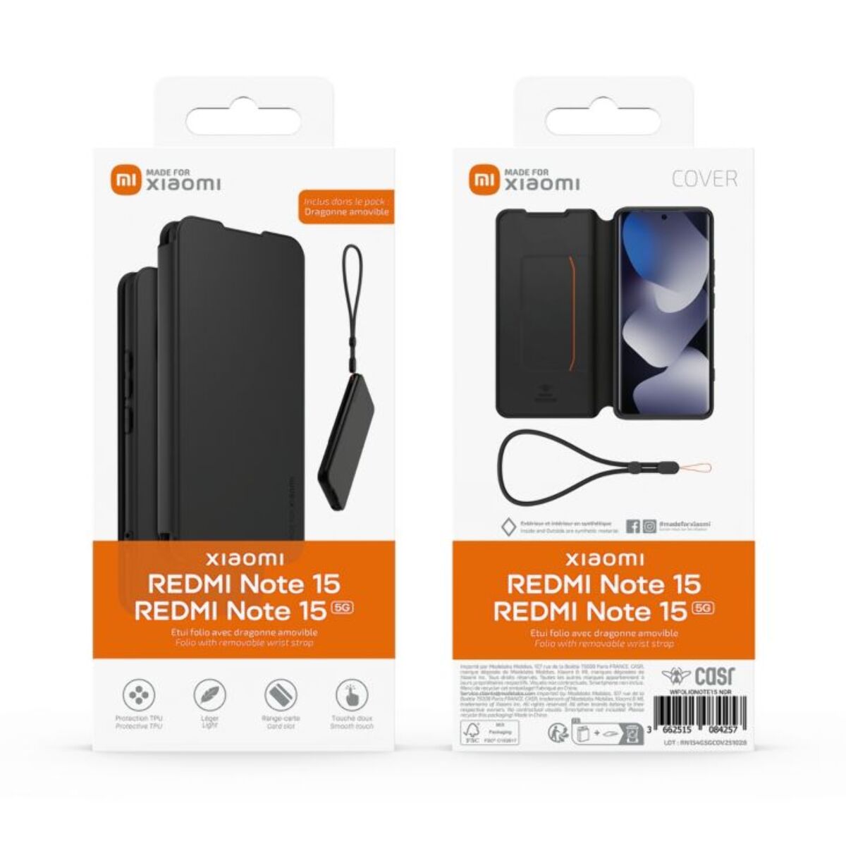 Etui avec cordon MADE FOR XIAOMI Redmi Note 15 4G/5G Noir + dragonne