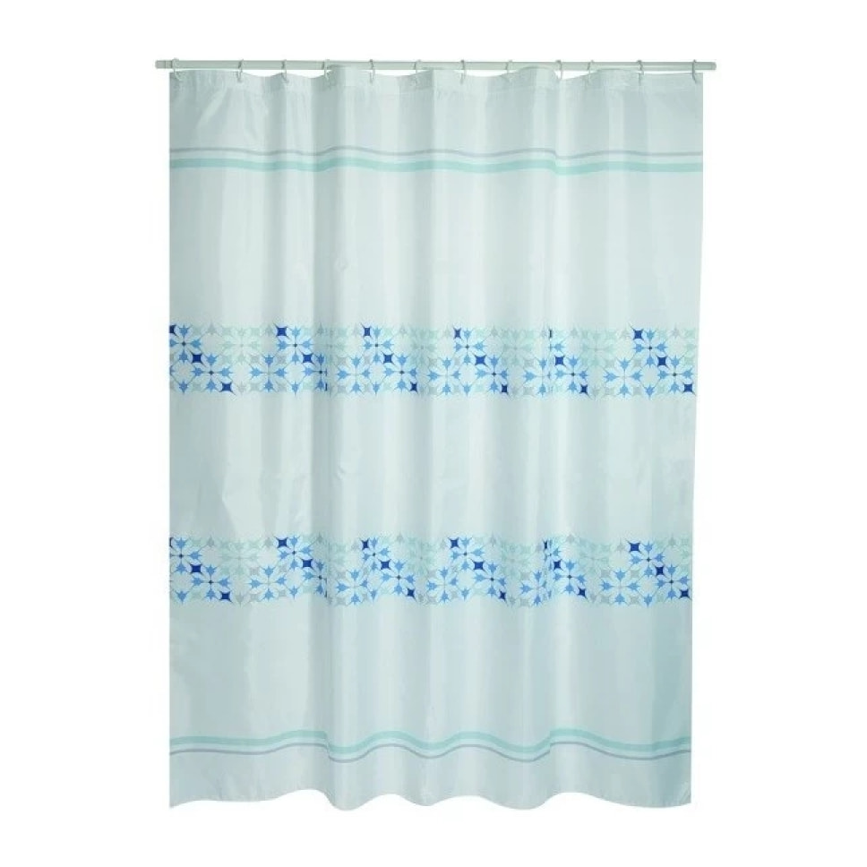 MSV Rideau de douche Polyester MALTA 180x200cm QUALITE PREMIUM Bleu & Blanc - Anneaux inclus