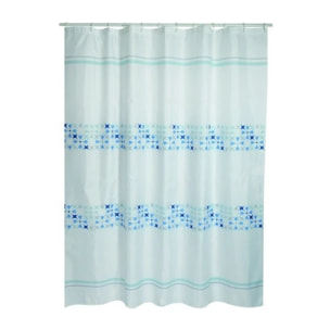MSV Rideau de douche Polyester MALTA 180x200cm QUALITE PREMIUM Bleu & Blanc - Anneaux inclus