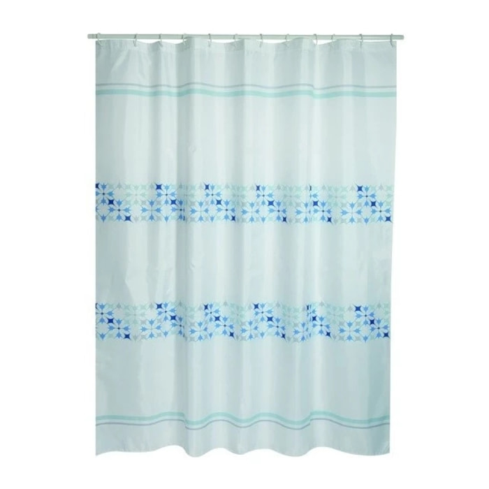 MSV Rideau de douche Polyester MALTA 180x200cm QUALITE PREMIUM Bleu & Blanc - Anneaux inclus