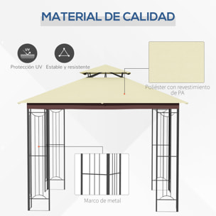 Cenador Jardín 3x3 m con Doble Techo y Marco de Acero para Fiestas Eventos Beige