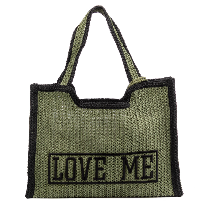 Bergamasco Bolso shopper Mujer. Fabricado en paja trenzada diseño "Love Me".
