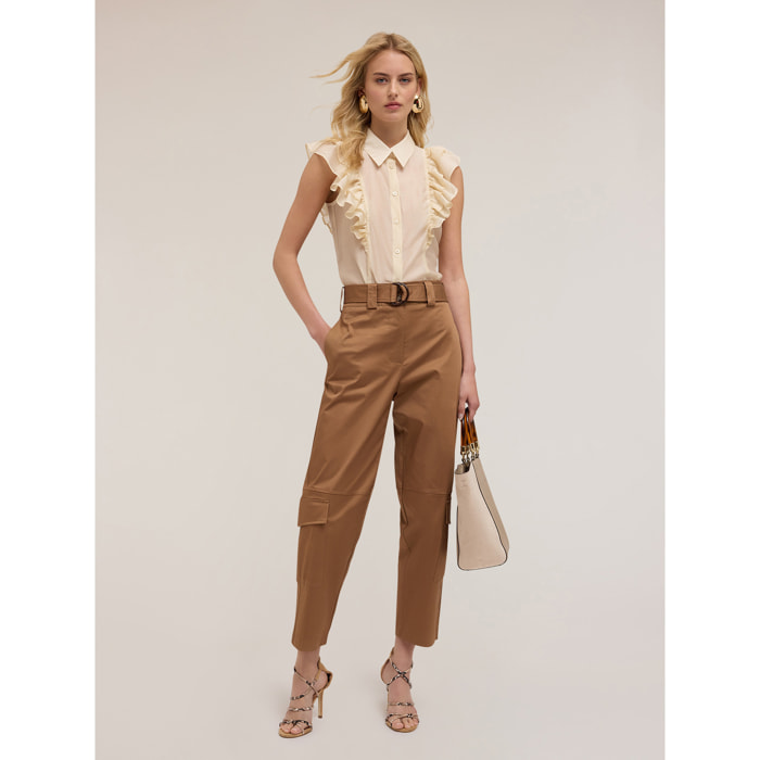 Motivi - Camisa sin mangas con volantes - Beige