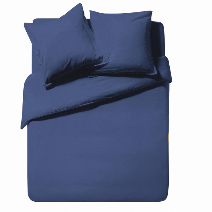 Housse de couette unie en coton lavé, Made in France, SOFT LINE , Bleu nuit