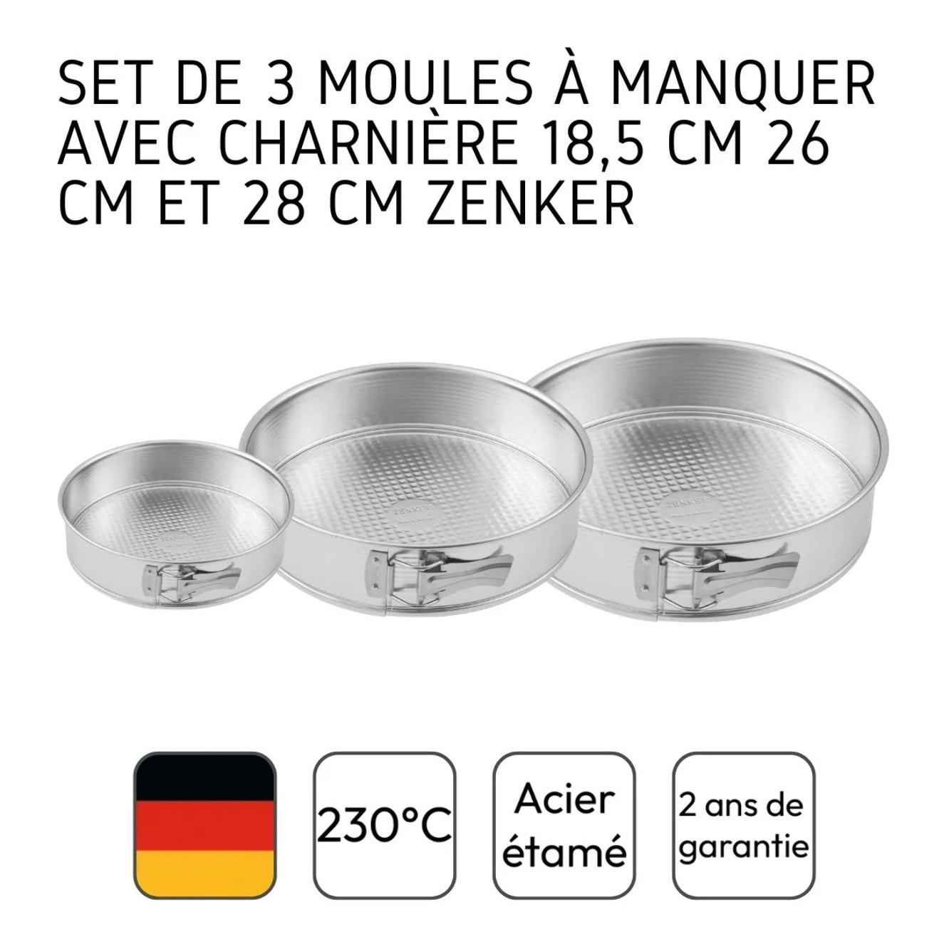 Set de 3 moules à manqué à charnière 18,5 cm + 26 cm + 28 cm Zenker Silver
