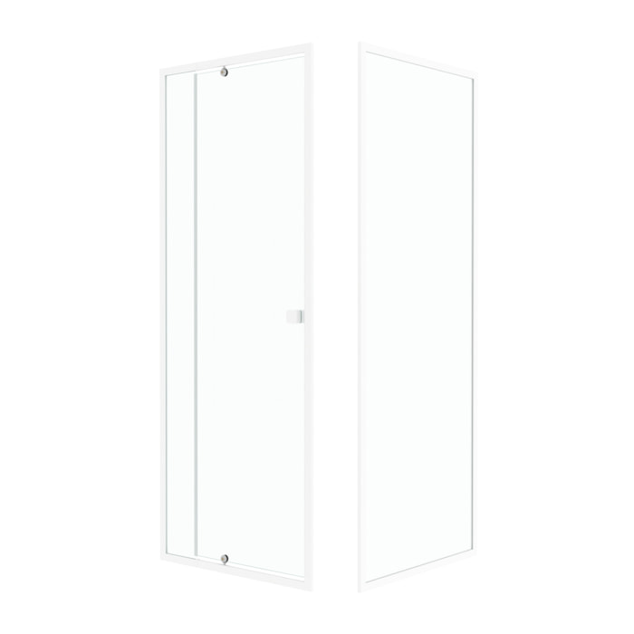 Pack porte de douche pivotante blanc de 78 à 90x185cm + retour 80 verre 5mm - WHITY PIVOT