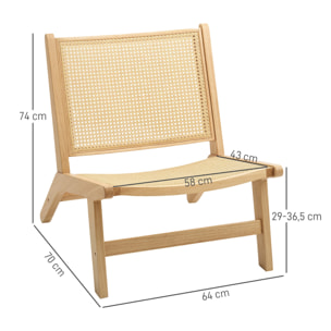 Sillón de Salón Nórdico Butaca de Salón con Respaldo y Asiento Amplio de Ratán Marco de Madera Butaca para Dormitorio Sala de Estar Natural