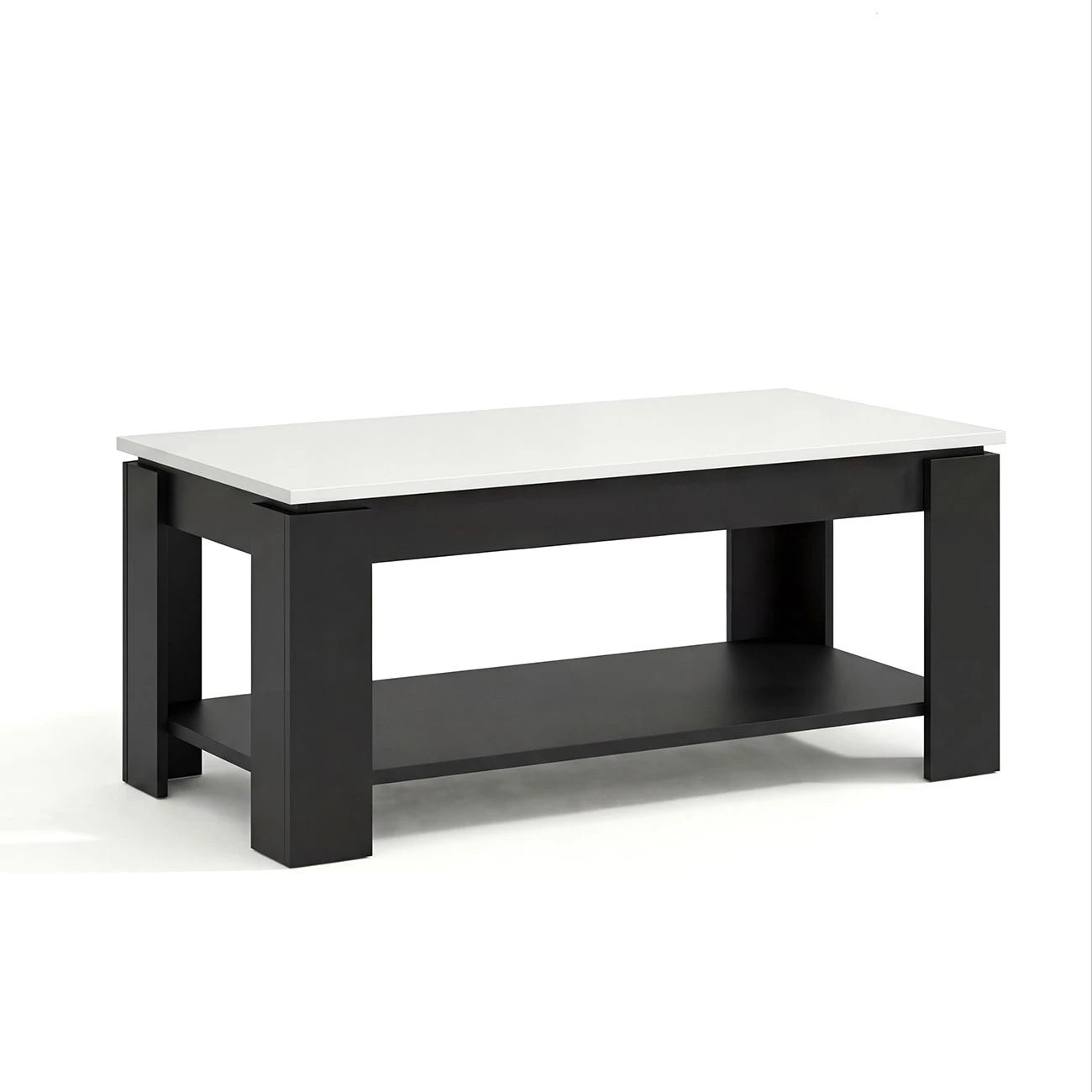 Mesa de centro elevable con almacenaje en negro mate y blanco artik 102x43-54 cm Lya Negro Mate - Blanco Artik