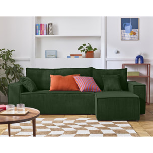 Cezanne - canapé d'angle réversible - 4 places - convertible avec coffre - en velours côtelé - Vert