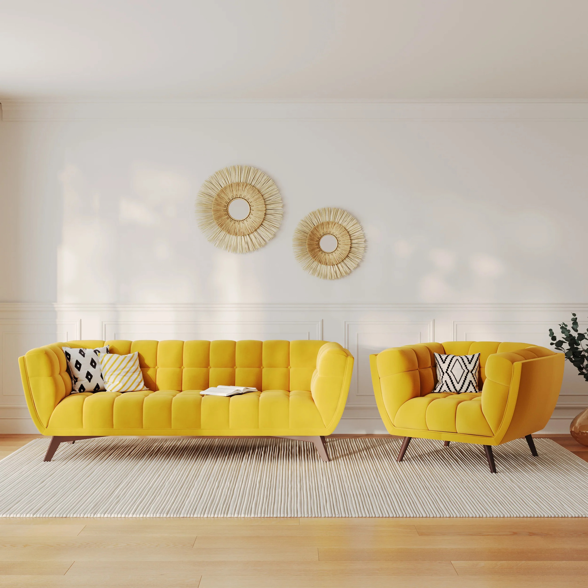 Fauteuil en velours jaune pieds - Mona