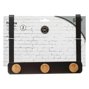 Patère 3 têtes métal et bambou noir