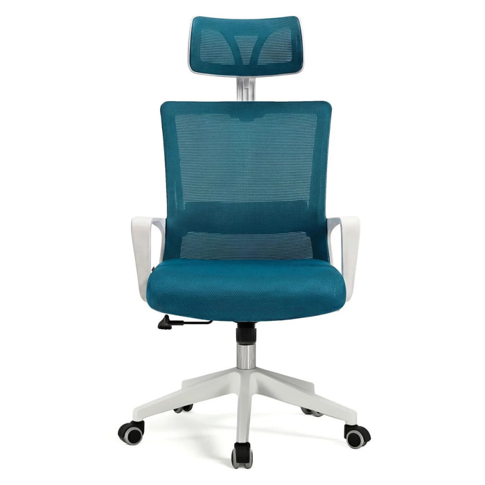 Silla de oficina ergonómica en blanco y turquesa 111-121x51 cm Dafne Tex Blanco - Turquesa