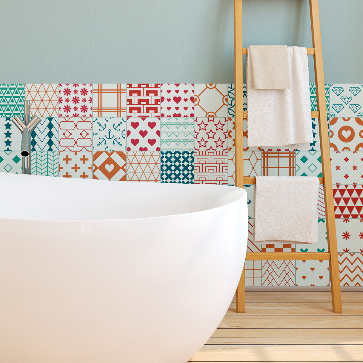 Stickers muraux - Sticker Mural Carrelage adhésif Cuisine Salle de Bain - 60 STICKERS CARRELAGES SCANDINAVE LAATAT