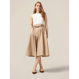 Oltre - Vestido bicolor con cinturón - Beige