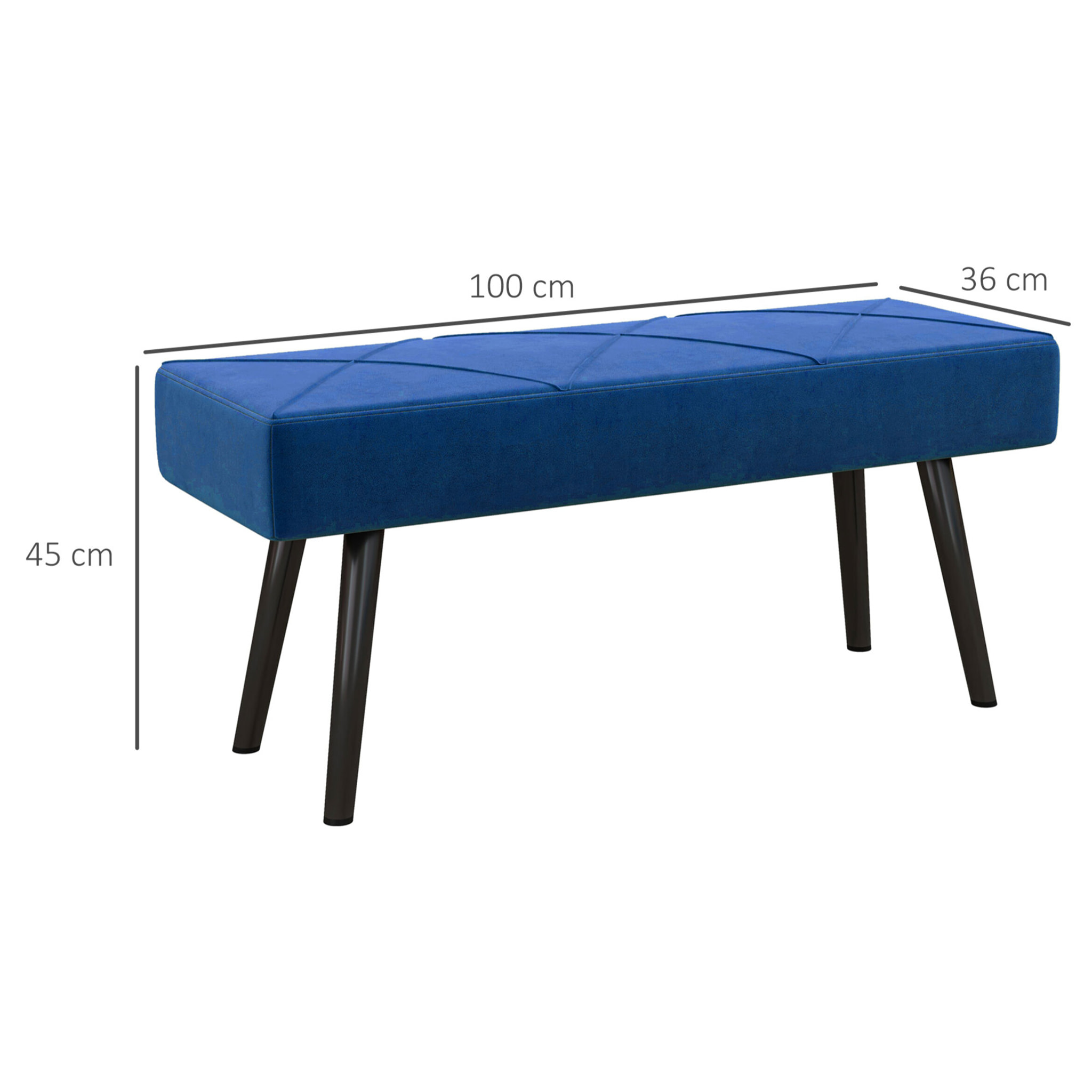 Taburete Pie de Cama Multifuncional Banco Pie de Cama Moderno Banco Dormitorio con Pies de Acero y Asiento Acolchado Carga 120 kg para Entrada Pasillo 100x36x45 cm Azul Oscuro