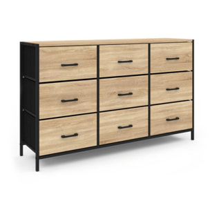 Commode Iris 9 tiroirs en bois et tissu