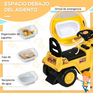 Tractor sin Pedales Excavadora para Niños de +3 Años con Bocina Asiento de Almacenamiento Oculto y Pala Móvil Carga 30 kg 83x27x39 cm Amarillo