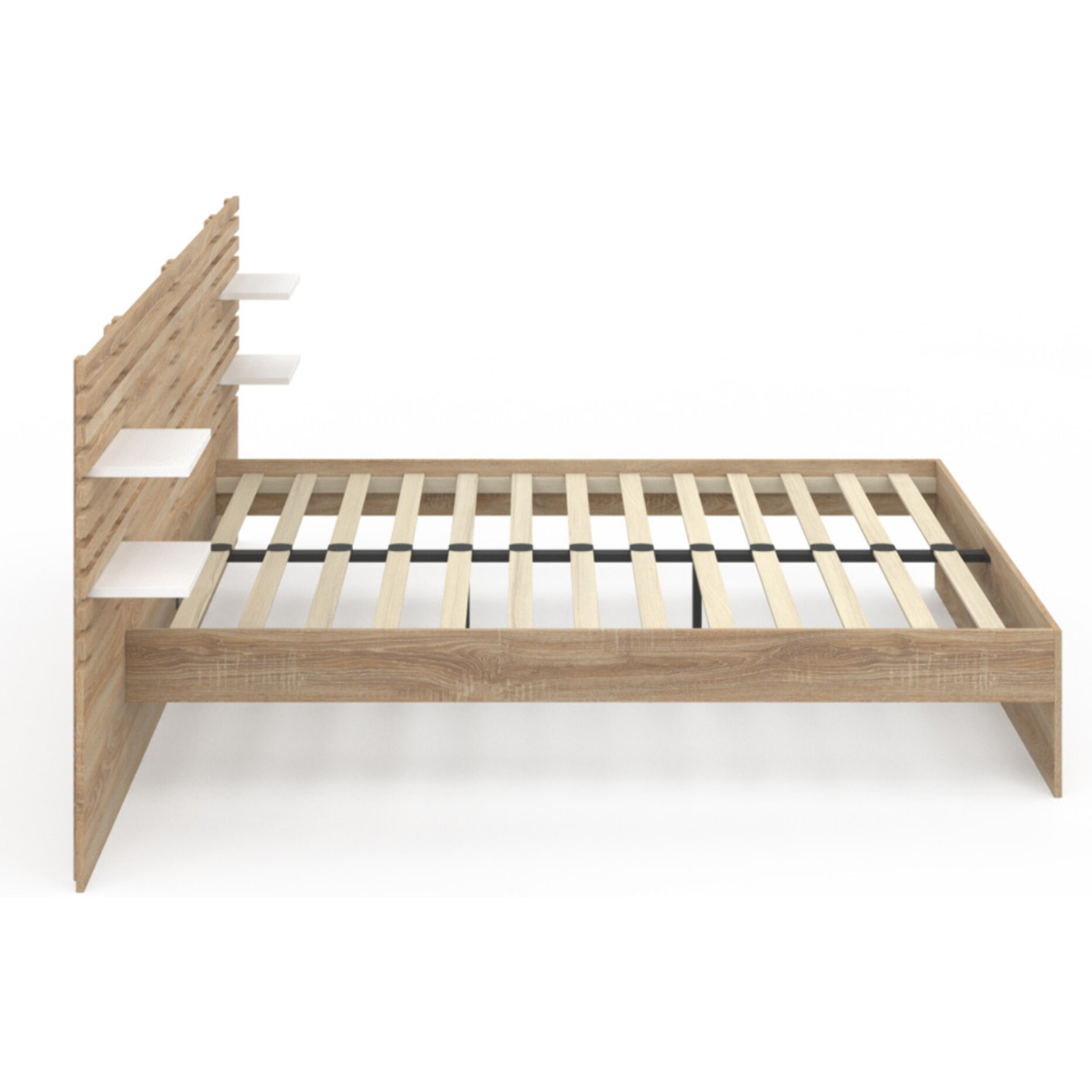 Lit Rosalia 140x190cm tête de lit tasseaux et tablettes