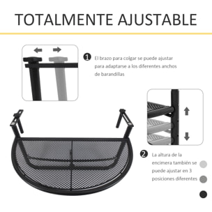 Mesa Colgante de Balcón Semicircular 60x47x50 cm Ajustable en Altura Simple y Conveniente para Barandilla de Balcón Terraza Patio