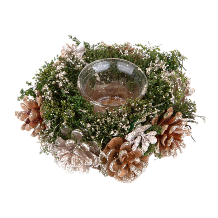 Portacandele con pigne oro - Pezzi 1 - Colore Dorato - 15X15X4cm - Bianchi Dino