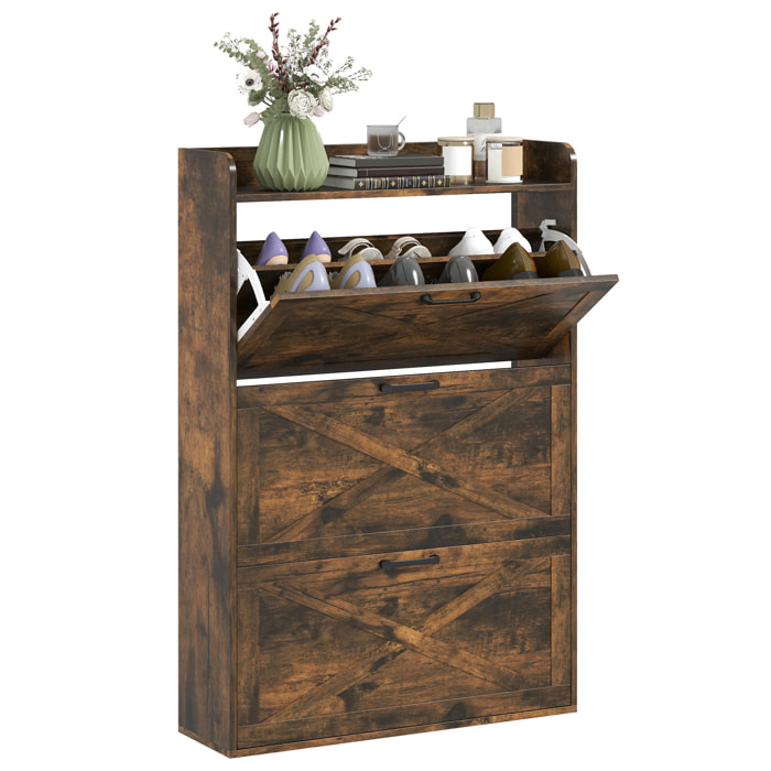 Mueble Zapatero de 3 Puertas Zapatero Estrecho con Estantes Ajustables Estilo Industrial para 24 Pares de Zapatos Mueble Auxiliar para Recibidor Entrada 80x24x118 cm Marrón Rústico