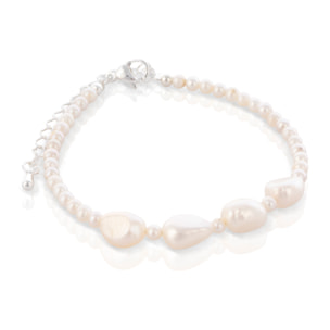 Abundantia Pulsera de perlas naturales de distintos tamaños, con cierre de mosquetón.