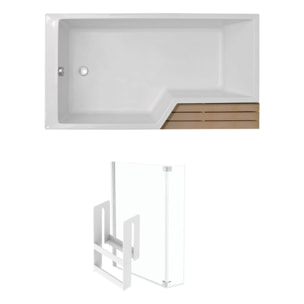 Baignoire bain douche Neo + étagère + pare bain 170 x 90, version gauche