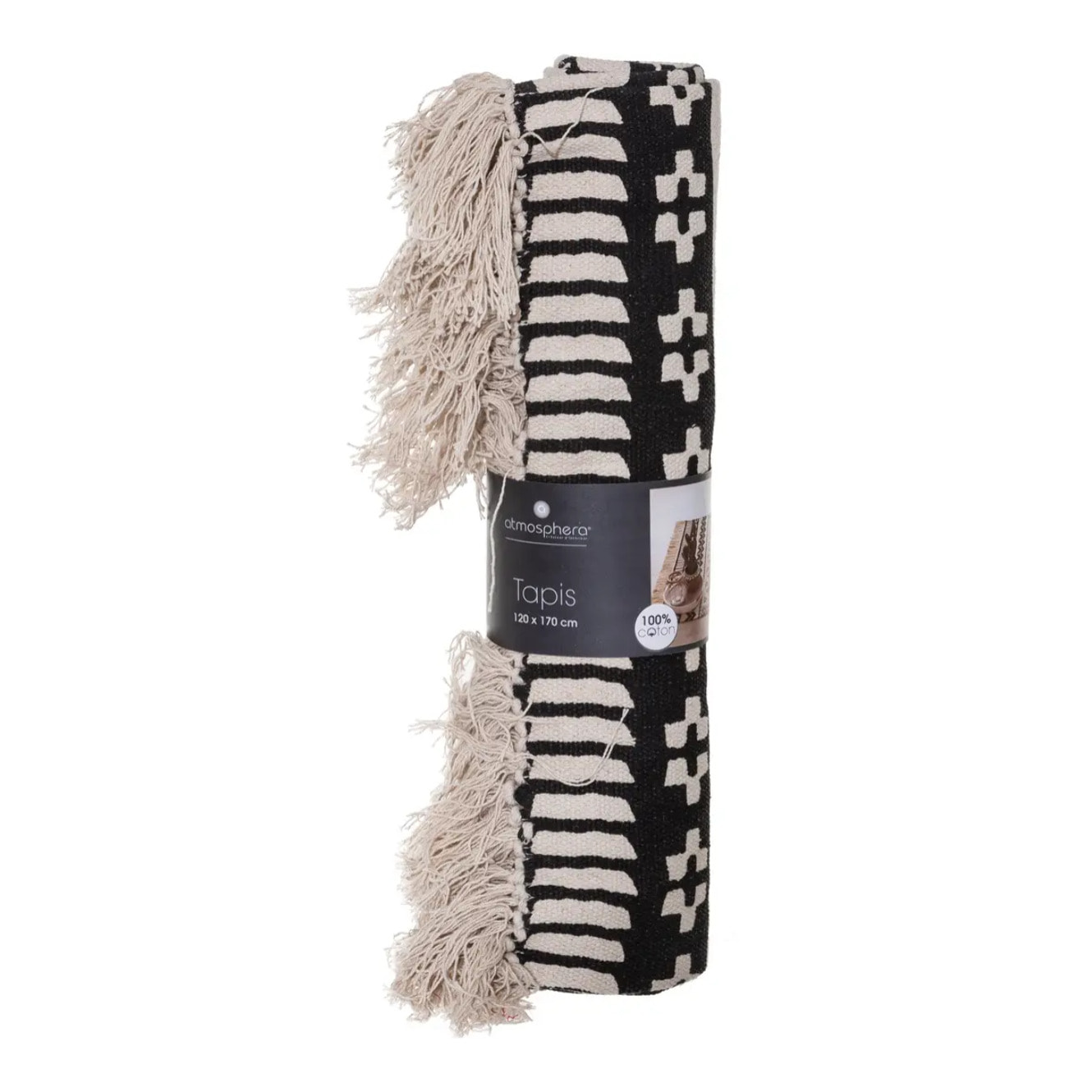 Tapis "Delhi" coton noir et blanc 120x170cm