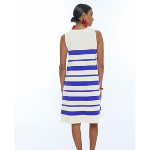 Abito corto in maglia con spalline larghe e riga irregolare