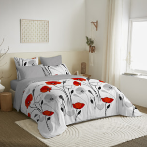 Pack complet housse de couette réversible pour lit 160 x 200 cm Coquelicot