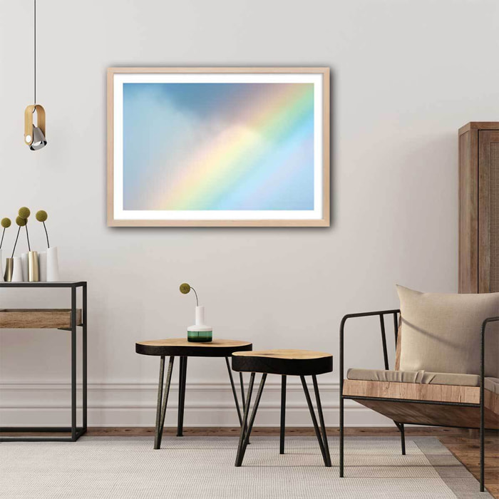 Affiche photo arc en ciel pastel Affiche + cadre en bois - Chêne