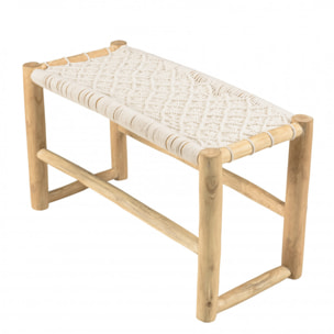 WILL - Banc en branches de teck naturel assise en macramé blanc