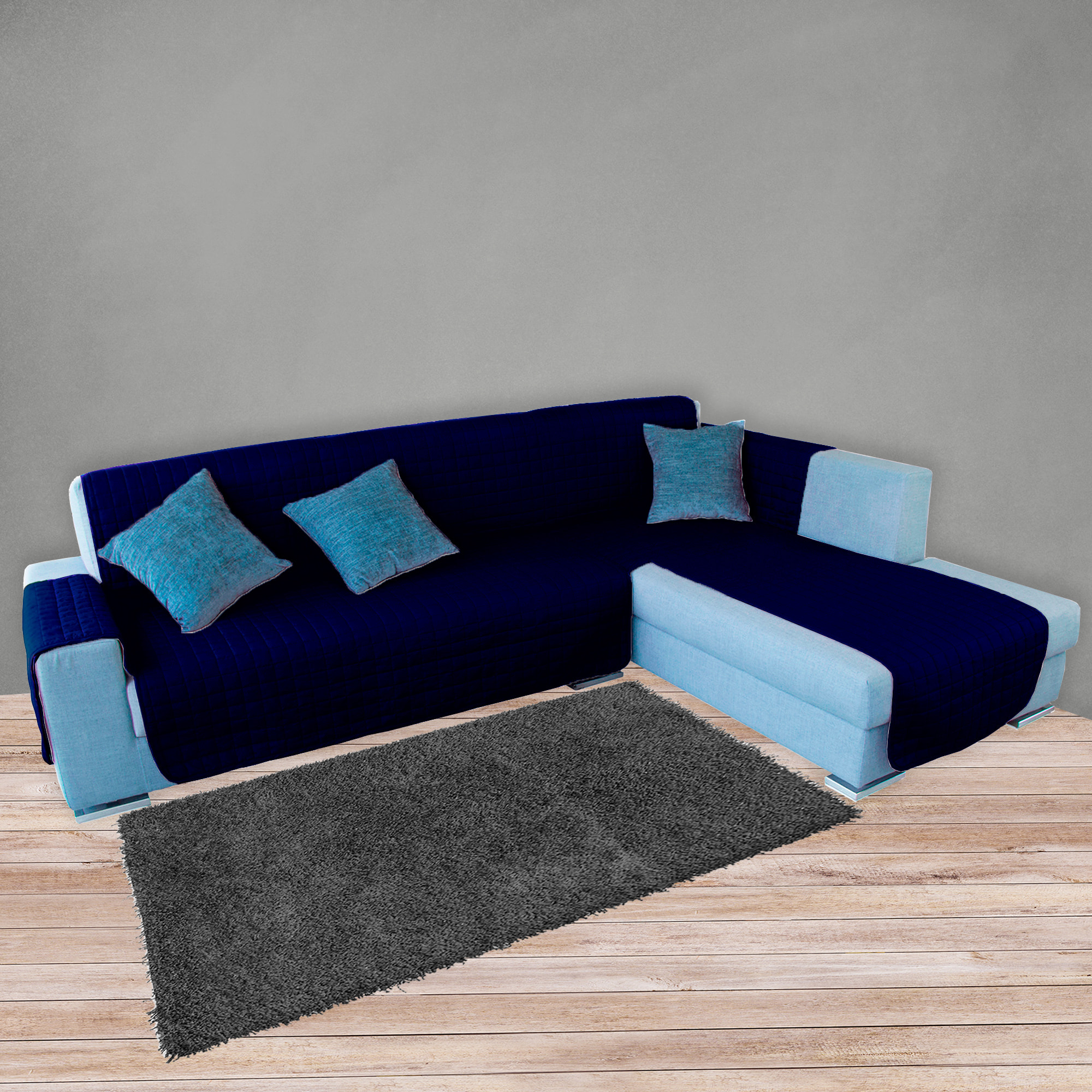 Funda de sofá chaise-longue 4 Plazas ELEGANT REVERSIBLE- ADAPTABLE A AMBOS LADOS Azul