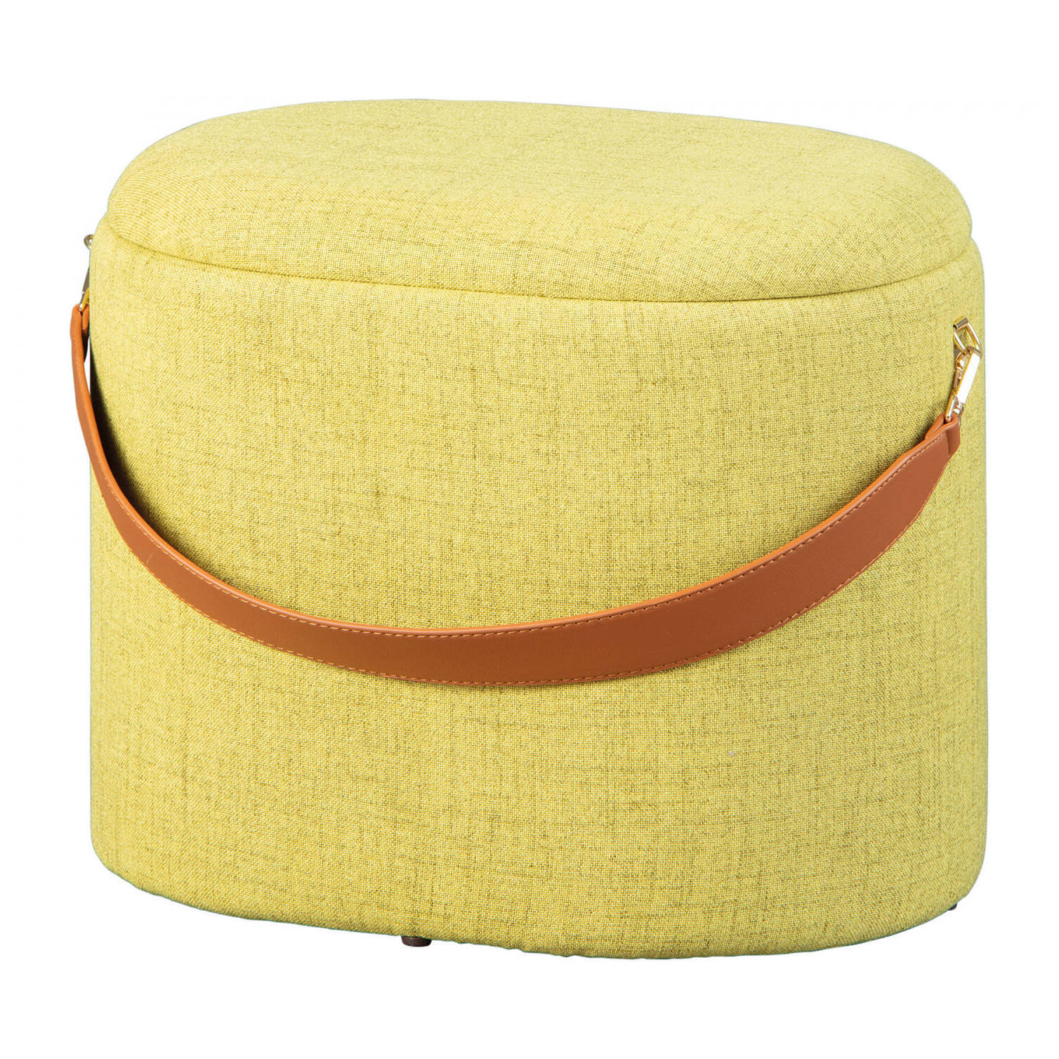 Pouf in tessuto con maniglia in ecopelle, 42 x 36 x 30, Giallo