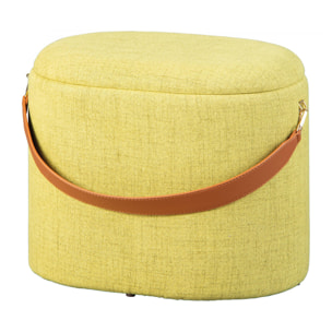 Pouf in tessuto con maniglia in ecopelle, 42 x 36 x 30, Giallo