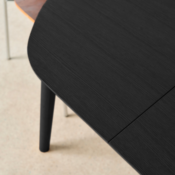 Table à manger ovale extensible bois d'hévéa et placage chêne 4-6 places LISA