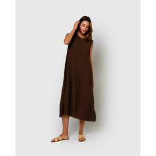 Vestido largo sin mangas fluido chocolate