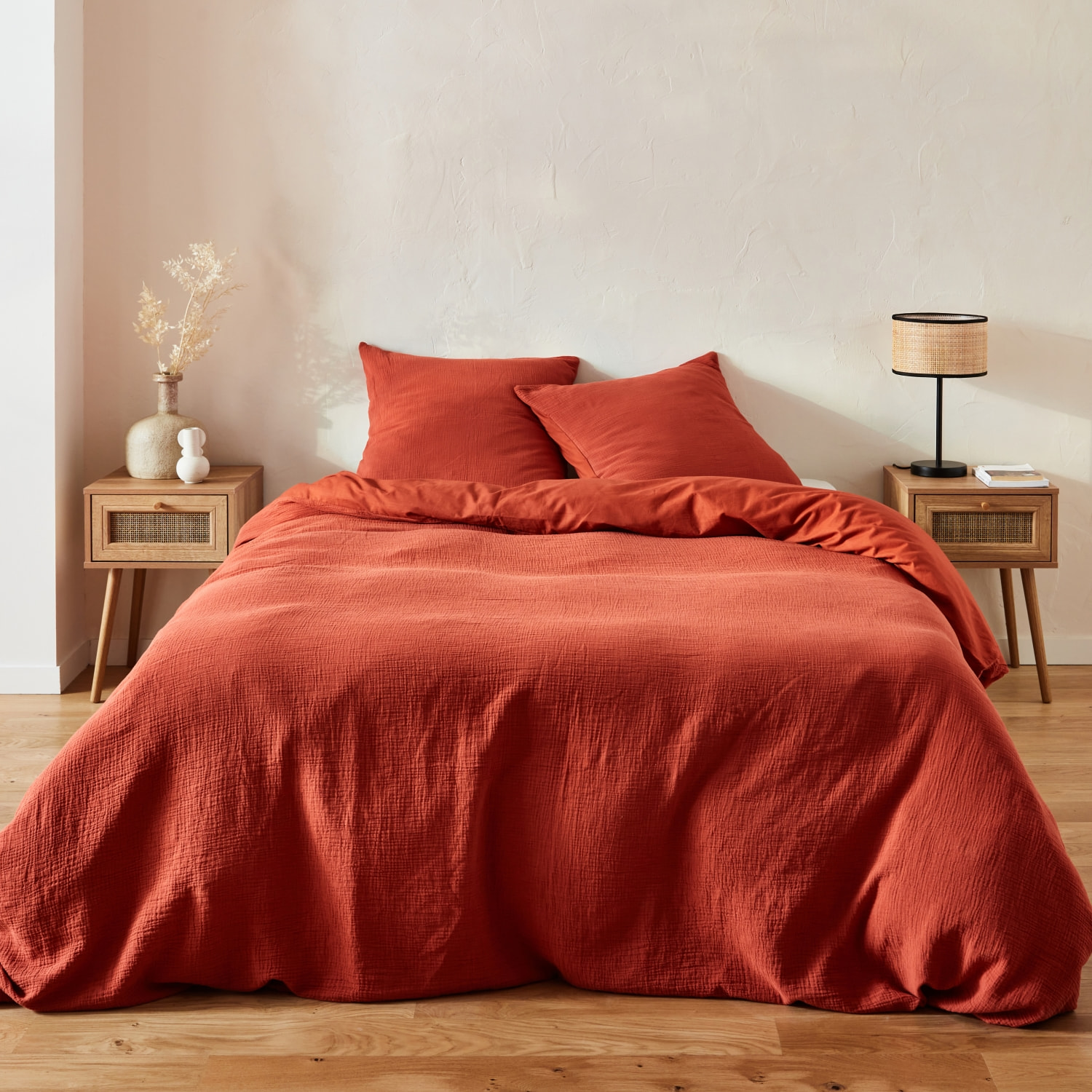 Table de chevet décor bois et cannage 1 tiroir (lot de 2) BOHÈME