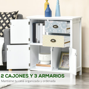 Cómoda con 2 Cajones Cómoda para Dormitorio Estilo Bohemio con 3 Compartimentos Diseño Anti-vuelco para Salón Pasillo 68x34x80 cm Blanco