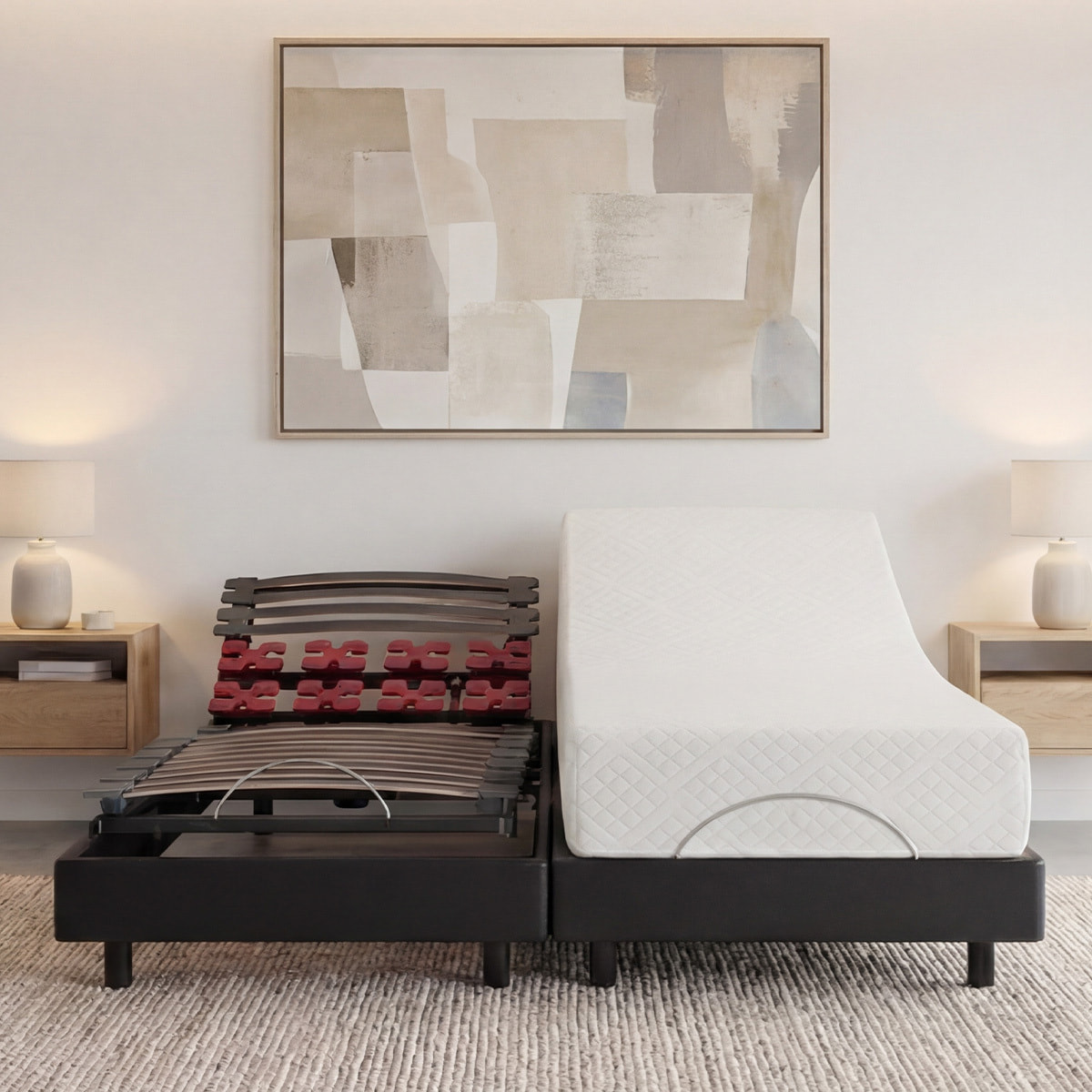 Ensemble Matelas Absolu & Sommier Électrique Bodyssoft, 21 cm, Mémoire de Forme, Technologie Hybride Lattes & Plots, Confort Personnalisé, Soutien Équilibré