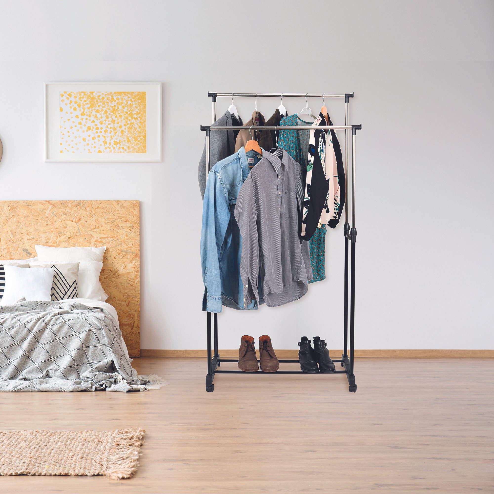 Portant Metal Roulette Double 80x43x160cm