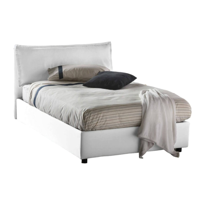Letto piazza e mezza Abbygale, Letto contenitore con rivestimento in tessuto, 100% Made in Italy, Apertura frontale, con materasso Cm 120x200 incluso, Bianco