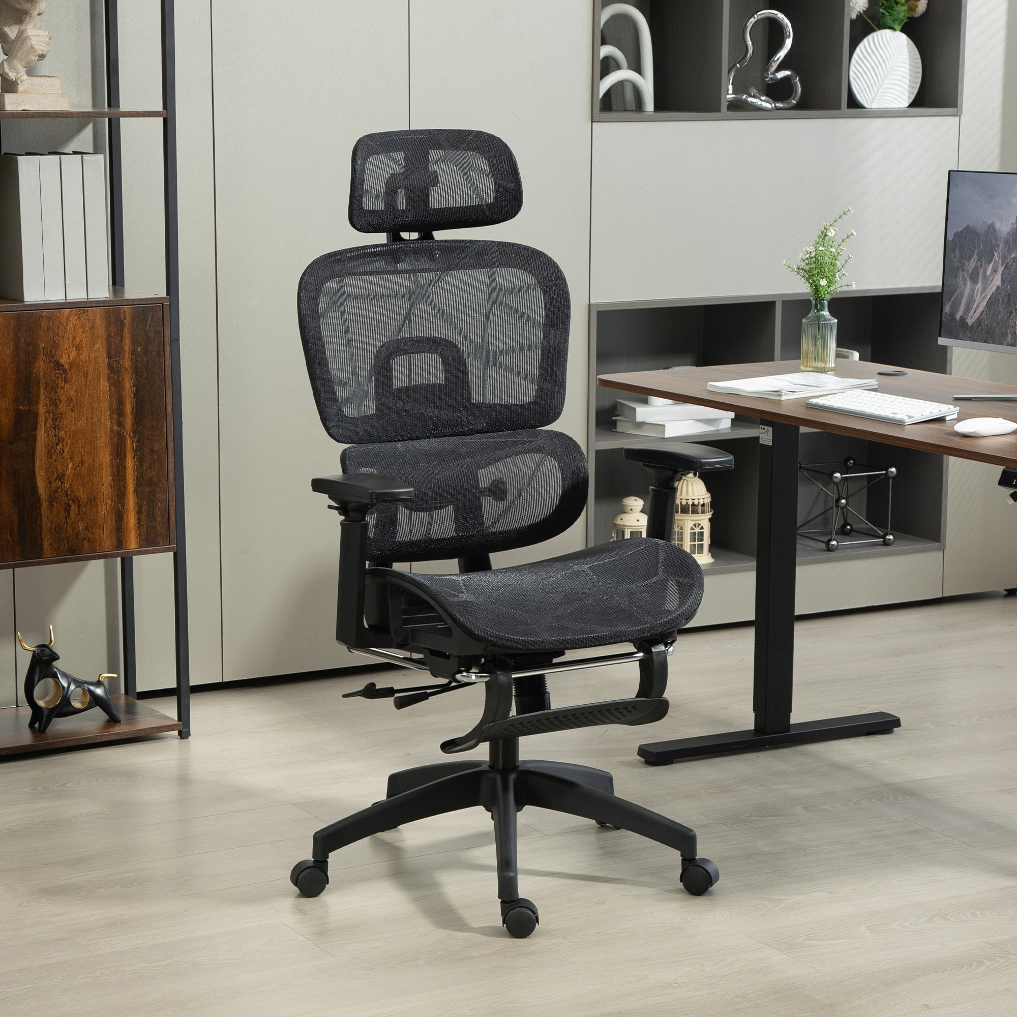 Fauteuil de bureau ergonomique grand confort entièrement réglable tissu maille noir
