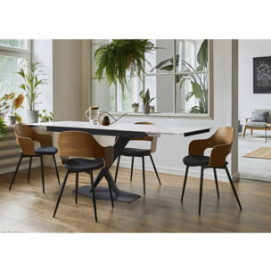 Tavolo da pranzo allungabile in ceramica per 6-10 persone "Silence" - Bianco marmorizzato oro