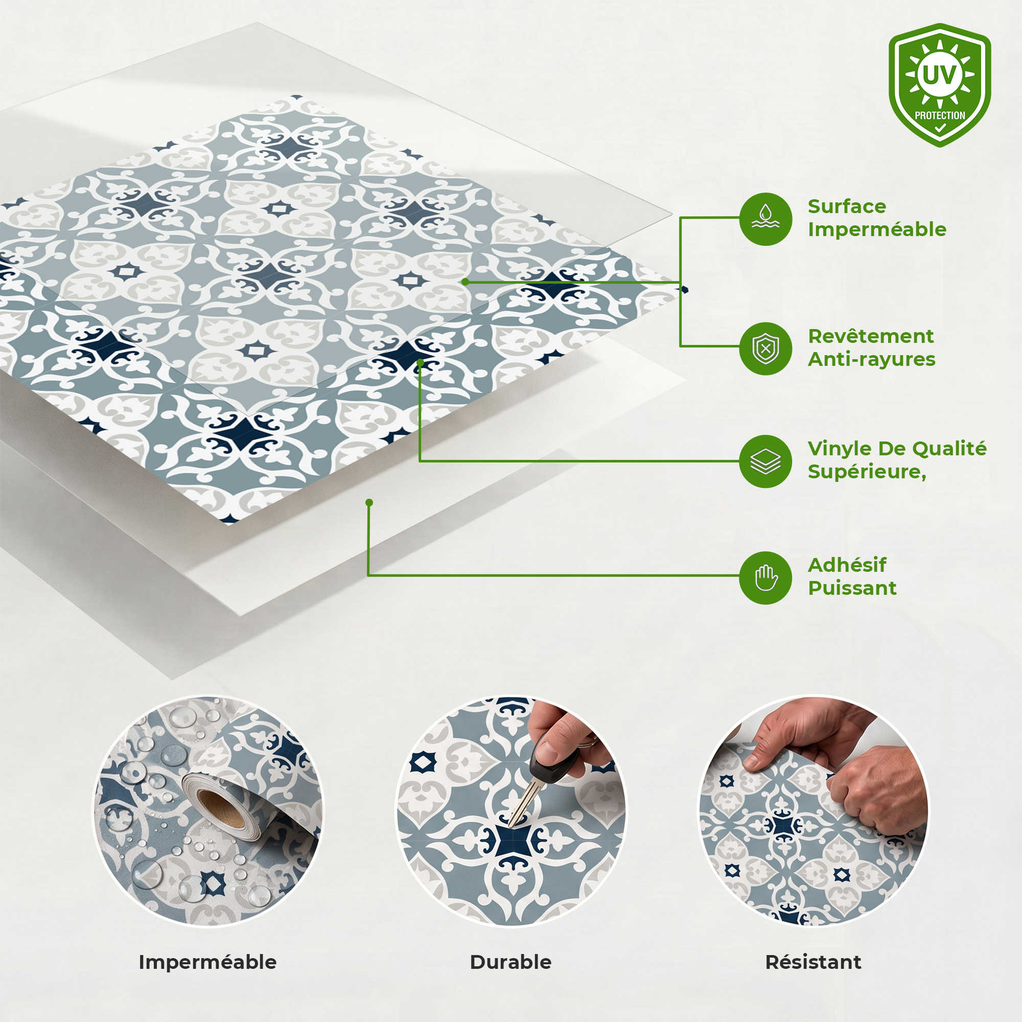 Sticker Sol avec laminat de Protection en Plastique Anti-dérapant | Stickers adhésif Sol - CARRELAGES SOL CALLIONA - 1 sticker