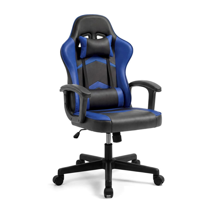 Silla gaming reclinable y con altura ajustable en negro y azul Raptor Negro - Azul