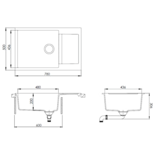 78x50 cm évier avec égouttoir réversible en Granite, à encastrer, blanc (SATSINKGQT105W)