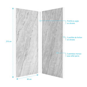 Pack de 2 Panneaux Muraux Pierre Artic Storm 90+90x210 cm avec Profilés ANODISE BRILLANT - STONE'IT
