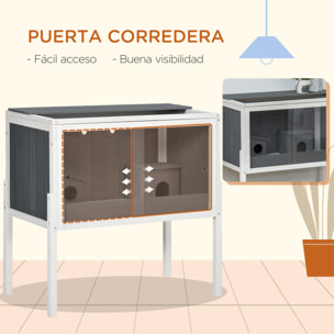 Jaula para Hámster de Madera 82x45x81 cm Casa para Roedores con 2 Puertas de Acrílico Estante Extraíble 2 Casitas para Animales Pequeños Gris Oscuro